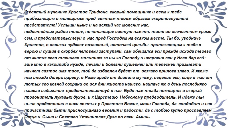Молитва святому Трифону